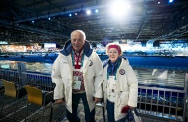Norway's King Harald V and Queen Sonja at the Winter Olympics speed skating in Italy this month