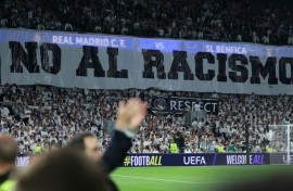 A banner against racism was hung at the Santiago Bernabeu ahead of the second leg of the Champions League clash against Benfica