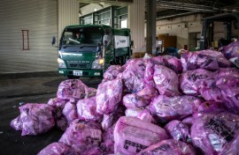 The collected diapers are shredded, washed and separated into pulp, plastic and super-absorbent polymer