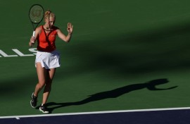 Czech Katerina Siniakova celebrates her 'tricky' match point in her win over defending champion Mirra Andreeva at Indian Wells