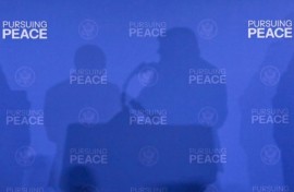 The shadows of US President Donald Trump and Russian President Vladimir Putin seen at their 2025 summit in Anchorage
