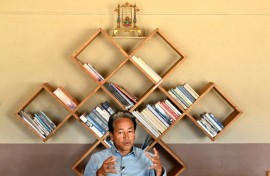 Sonam Wangchuk, a Ladakh environmental activist speaking during an interview with AFP at his office in Leh on May 17, 2024