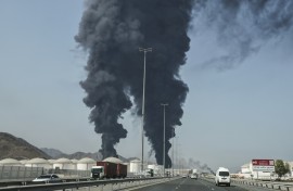 Smoke rises from the direction of a major UAE energy installation in what appears to be the latest strike against Gulf petroleum facilities