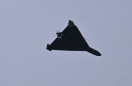 An Iranian-designed drone seen over the Ukrainian capital in December 2025