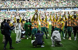 Senegal's players performed a lap of honour with the Africa Cup of Nations trophy