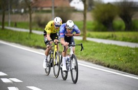 Mathieu van der Poel (R) and Wout van Aert (L) broke clear with 36km left to ride but were caught one kilometre from the finish