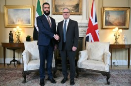 Syria's President Ahmed al-Sharaa is welcomed by Britain's Prime Minister Keir Starmer for talks at 10 Downing Street in central London