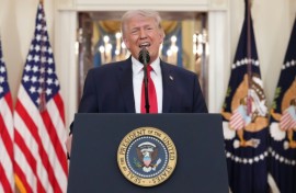 US President Donald Trump speaks during a televised address on the Iran war