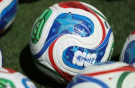 A ball with the FIFA World Cup 2026 logo looks ahead to this summer's global football championship, for which the fourth phase of ticket sales has started