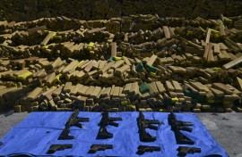 View of 48 tons of seized marijuana and weapons presented in Rio de Janeiro, Brazil