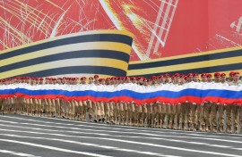 Rows of teenage cadets adorn military parades dedicated to Soviet victory in World War II