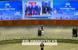 The media centre came equipped with a massive stage and podium, but 10 hours into the talks, it had not been used once