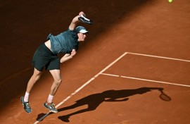 Italy's Jannik Sinner serves to France's Benjamin Bonzi during his victory at the Madrid Open on Friday