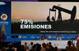 Colombia's President Gustavo Petro (C) and other dignitaries attend the International Conference on the Just Transition Away from Fossil Fuels in Santa Marta, Colombia