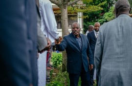 Former president of the Democratic Republic of Congo Joseph Kabila greets traditional leaders after a meeting at one of his residences in Goma on May 30, 2025