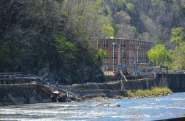 The French Broad River swelled in 2024 and flooded downtown Marshall during Hurricane Helene