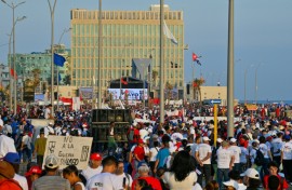 Thousands attended marches in Havana and other Cuban cities, vowing to 'defend the homeland'
