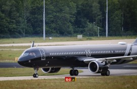 Passengers disembarked from the plane in groups