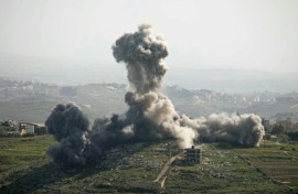 Smoke rises from the site of an Israeli airstrike that targeted the southern Lebanese village of Deir El Zahrani