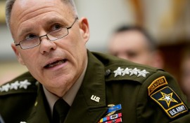 US General Christopher LaNeve speaks during a House Armed Services Committee hearing on May 15, 2026