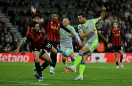 Manchester City midfielder Bernardo Silva takes a shot during a 1-1 draw away to Bournemouth