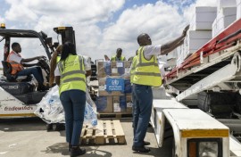 Medical supplies are loaded onto a UN-operated charter plane bound for Bunia in the eastern Democratic Republic of Congo