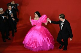 Demi Moore does Barbie at the Cannes Film Festival in a gown by edgy French label Matieres Fecales