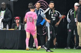 Inter Miami's Argentine forward Lionel Messi leaves the field with what was diagnosed as muscle fatigue in his left hamstring during his team's MLS victory over Philadelphia