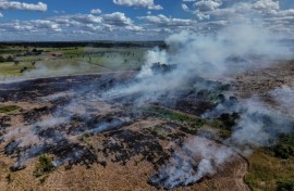 An aerial view of a field fire, in Sao Felix do Xingu, Para state, Brazil, on June 16, 2025