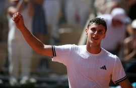 Argentina's Juan Manuel Cerundolo celebrates the biggest win of his career