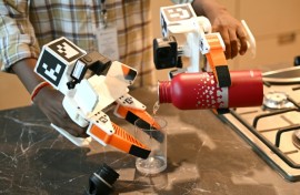 At an Objectways studio, AI system trainers film themselves performing household tasks in fake, fully furnished apartment rooms