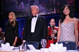 US President Donald Trump was on stage with White House Correspondents Association head Weijia Jiang at the dinner in April