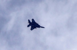 An Israeli fighter jet flies over the southern Lebanese area of Marjayoun on June 3
