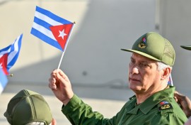 Cuba's President Miguel Diaz-Canel, seen here at a May 22 rally, is among those targeted by the latest round of US sanctions