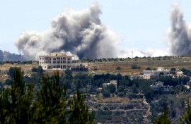 Smoke rises from an Israeli bombardment near the village of Kfar Tibnit in southern Lebanon