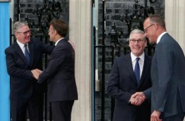 French and German leaders Macron and Merz arrive at 10 Downing Street
