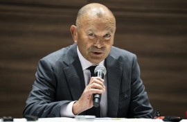 Japan's rugby union team head coach Eddie Jones speaks during a press conference