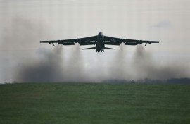 The B-52 Stratofortress bomber -- seen here taking off from US base in Britain -- is a workhorse of the US military that has been in service since the 1950s