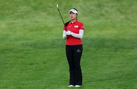 South Korean Yoon Ina sizes up a shot in the first round of the Women's PGA Championship at Hazeltine