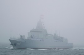 The Renhai-class destroyer Nanchang of the Chinese People's Liberation Army Navy sails off the coast of Qingdao in eastern China