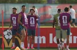 Portugal's players prepare for their crucial Group K decider with Colombia
