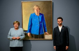 Presentation of the painting “Portrait of former Federal Chancellor Angela Merkel” by French-Canadian artist Jérémie Queyras