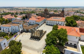 An aerial view of the Temple of Diana, which along with the streets of Evora emptied in the afternoon