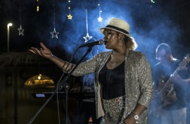 Cape Verde musician Ceuzany Pires performs during filming for the music video for her latest album, in the city of Mindelo