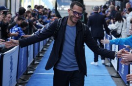 Liam Rosenior is greeted by Chelsea fans before a Premier League match against visiting Manchester City on April 12, ten days before he was fired