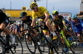 Chris Froome (C), pictured at the 2017 Saitama Criterium, won the Tour de France four times