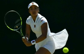 Rising star Alexandra Eala of the Philippines in action at Wimbledon