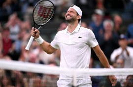 Bulgaria's Grigor Dimitrov celebrates beating Jakub Mensik at Wimbledon