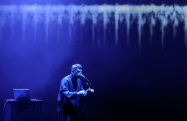 British artist Harry Yeff (also known as Reeps100) rehearses a song which uses artificial intelligence to render the human voice