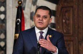 Libya's Tripoli-based Prime Minister Abdulhamid Dbeibah speaking at a joint press conference in Tunisia's capital